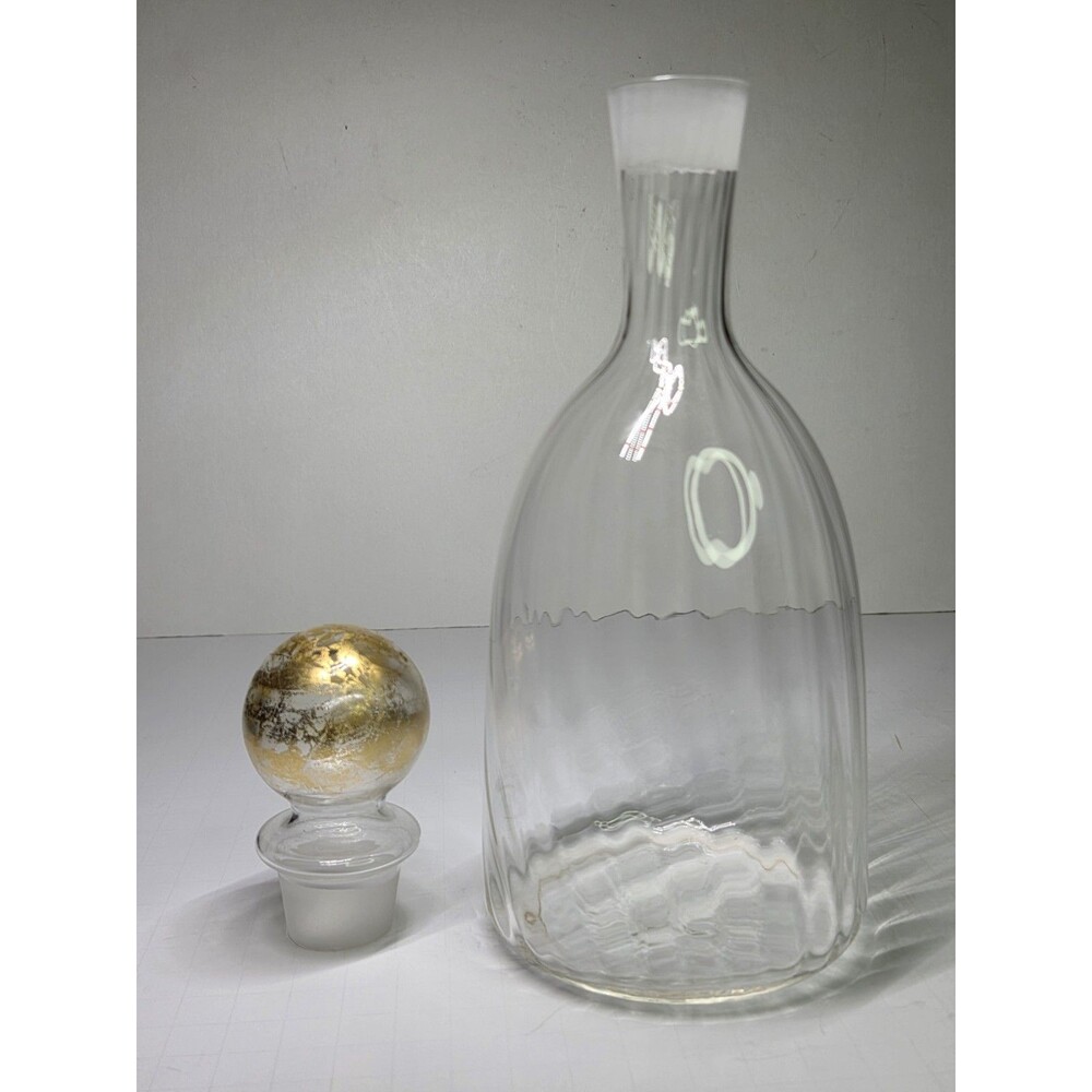 Union Street Glass Manhattan Decanter & Gold Stopper Signed Rare Optic 11" Ball